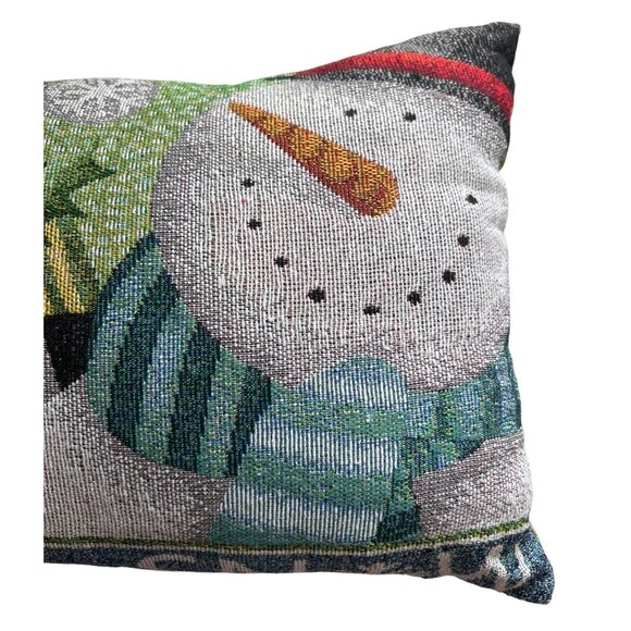 Tapestry Snowman Decorative Throw Pillow With Festive Design  "Let It Snow" Text - Picture 4 of 5